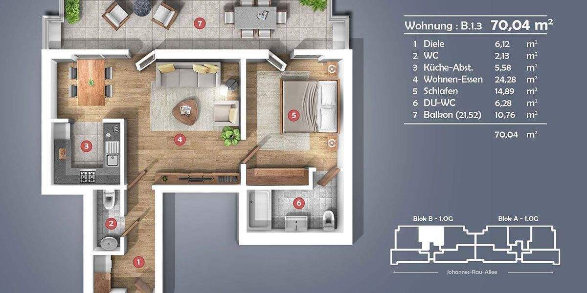 Etagenwohnung Gelsenkirchen Bismarck - 2 Zimmer, 70 m&sup2;, 269.000&euro; | Angebot:25772720