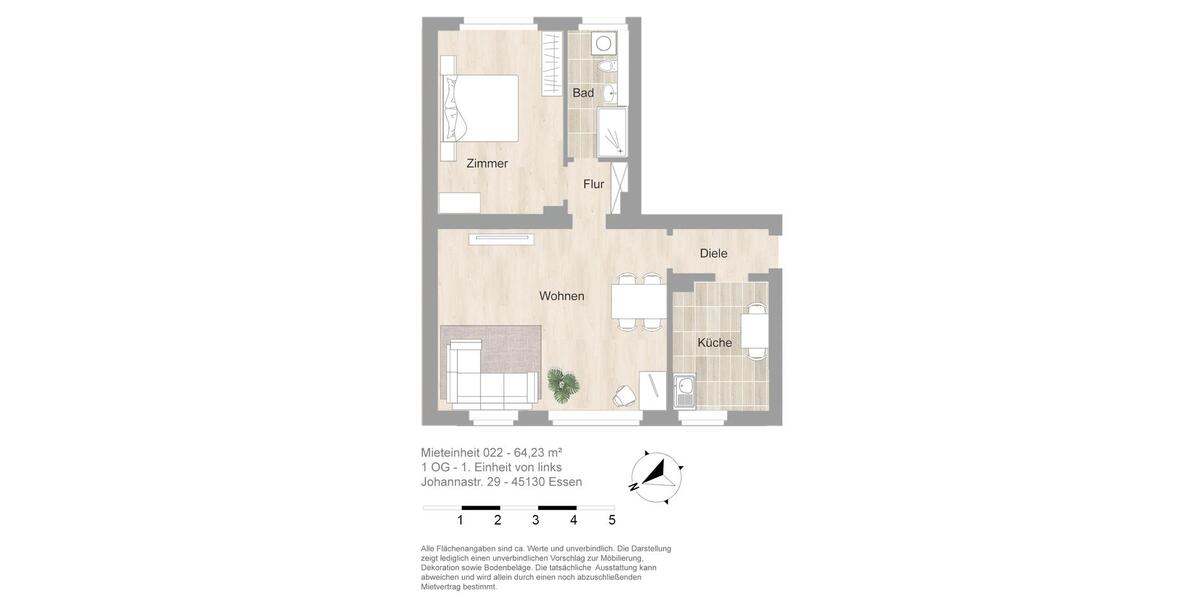 Etagenwohnung Essen Stadtbezirk II - 2 Zimmer, 64 m&sup2;, 753&euro; | Angebot:25901445