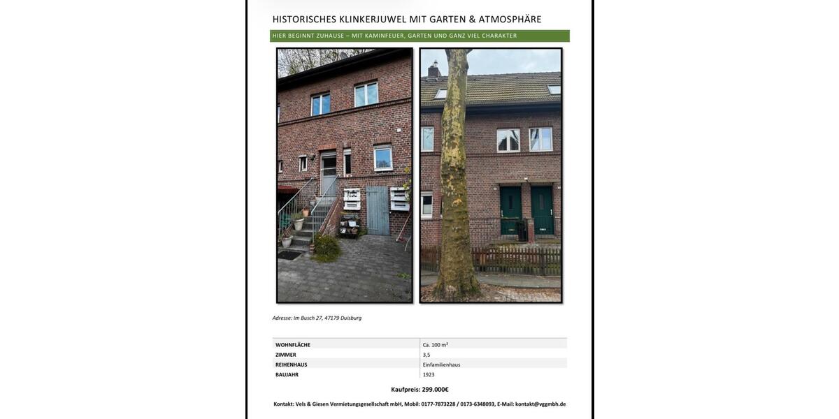 Reihenhaus Duisburg Walsum - 3.5 Zimmer, 100 m&sup2;, 299.000&euro; | Angebot:26248798