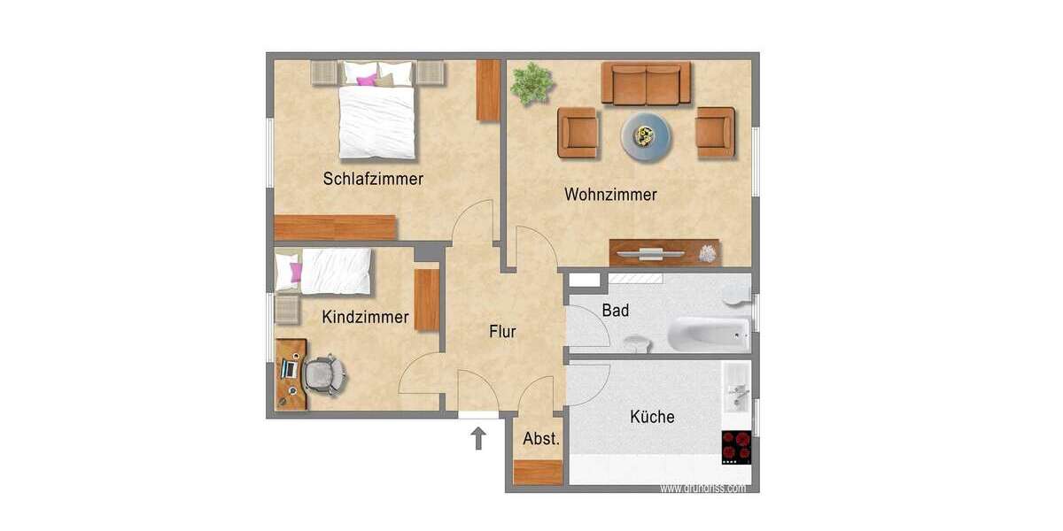 Etagenwohnung Essen Freisenbruch - 3 Zimmer, 70 m&sup2;, 534&euro; | Angebot:26748397