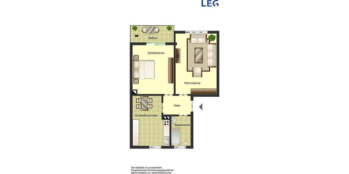 Erdgeschoßwohnung Duisburg Huckingen - 2 Zimmer, 48 m&sup2;, 519&euro; | Angebot:25974805