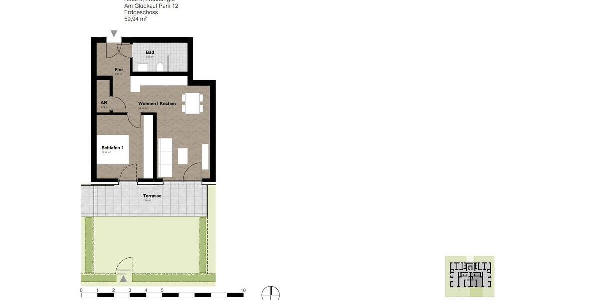 Erdgeschoßwohnung Gelsenkirchen Gelsenkirchen-Nord - 2 Zimmer, 60 m&sup2;, 750&euro; | Angebot:25852201